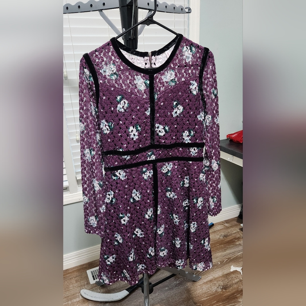 Size M from Target, worn a couple of times.  Floral Lace w Lining, purple dress